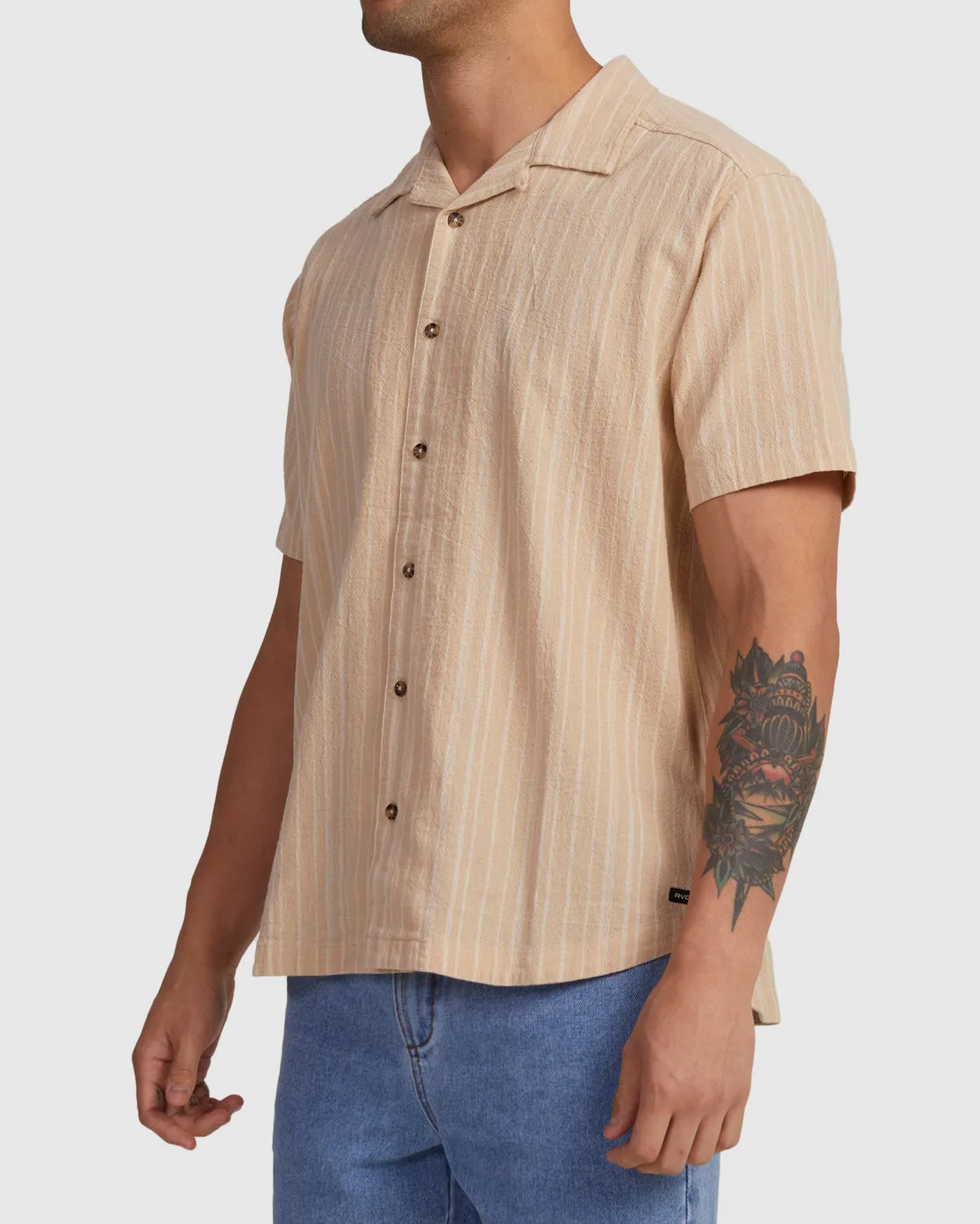 Beat Stripe Short Sleeve Shirt - Stone