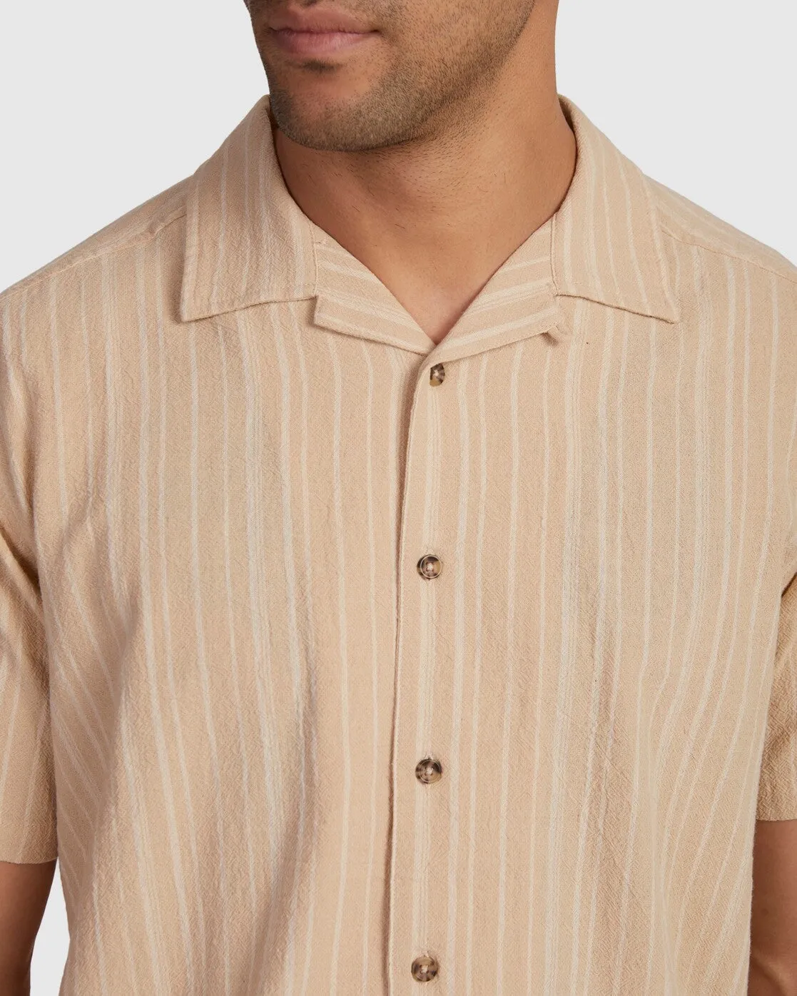 Beat Stripe Short Sleeve Shirt - Stone