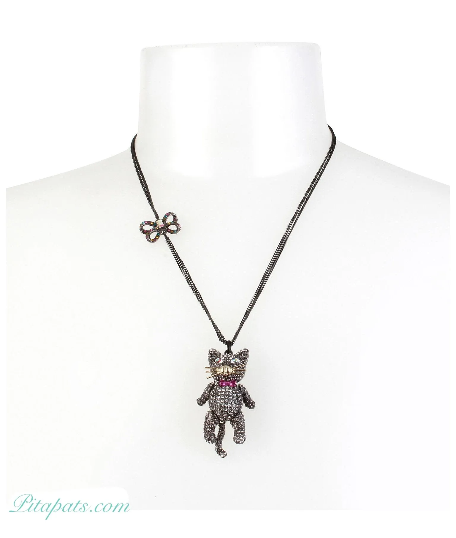 Betsey Johnson Halloween  Black and Hematite Cat Pendant Necklace