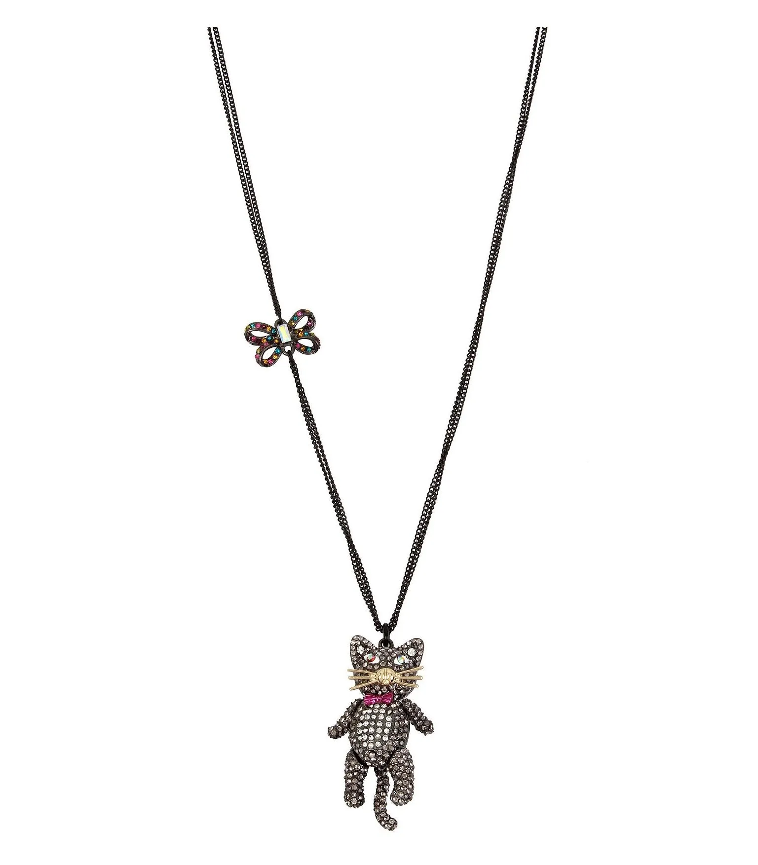 Betsey Johnson Halloween  Black and Hematite Cat Pendant Necklace