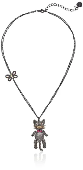 Betsey Johnson Halloween  Black and Hematite Cat Pendant Necklace