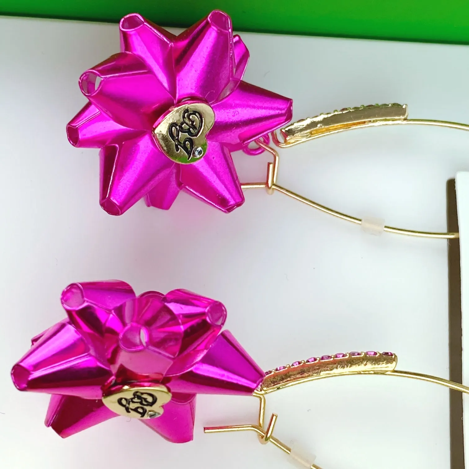 Betsey Johnson Hot Pink Holiday Wrap Me Up Bow Dangle Earrings