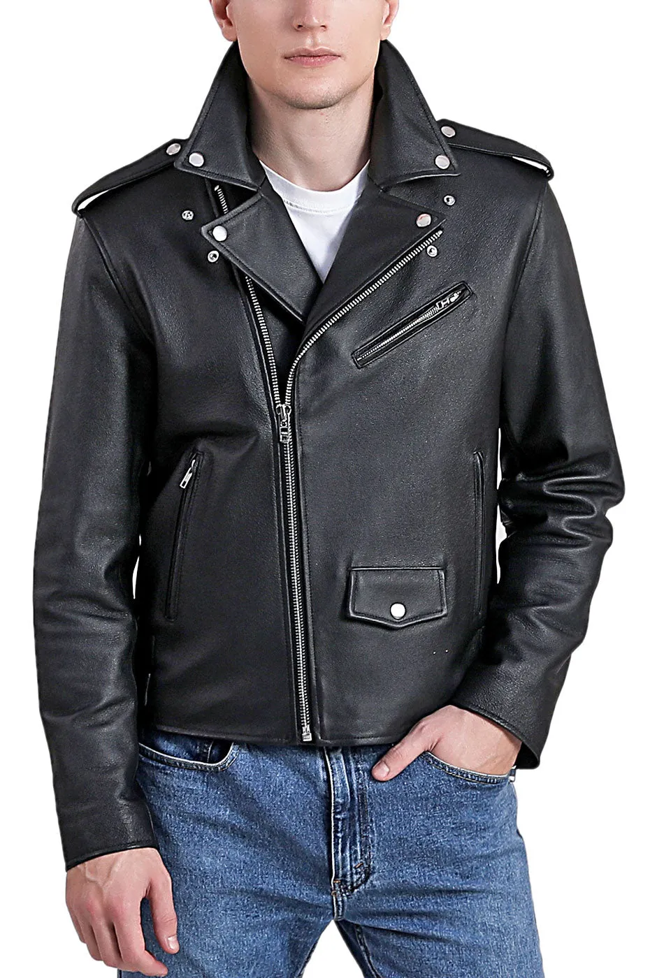 BGSD Men City Cowhide Leather Motorcycle Jacket