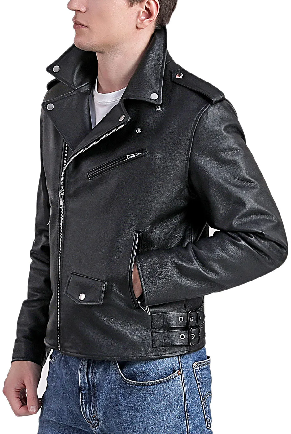 BGSD Men City Cowhide Leather Motorcycle Jacket