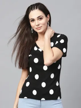 Black & White Polka V-Neck Tee