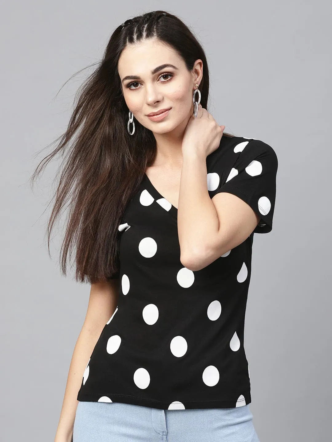 Black & White Polka V-Neck Tee