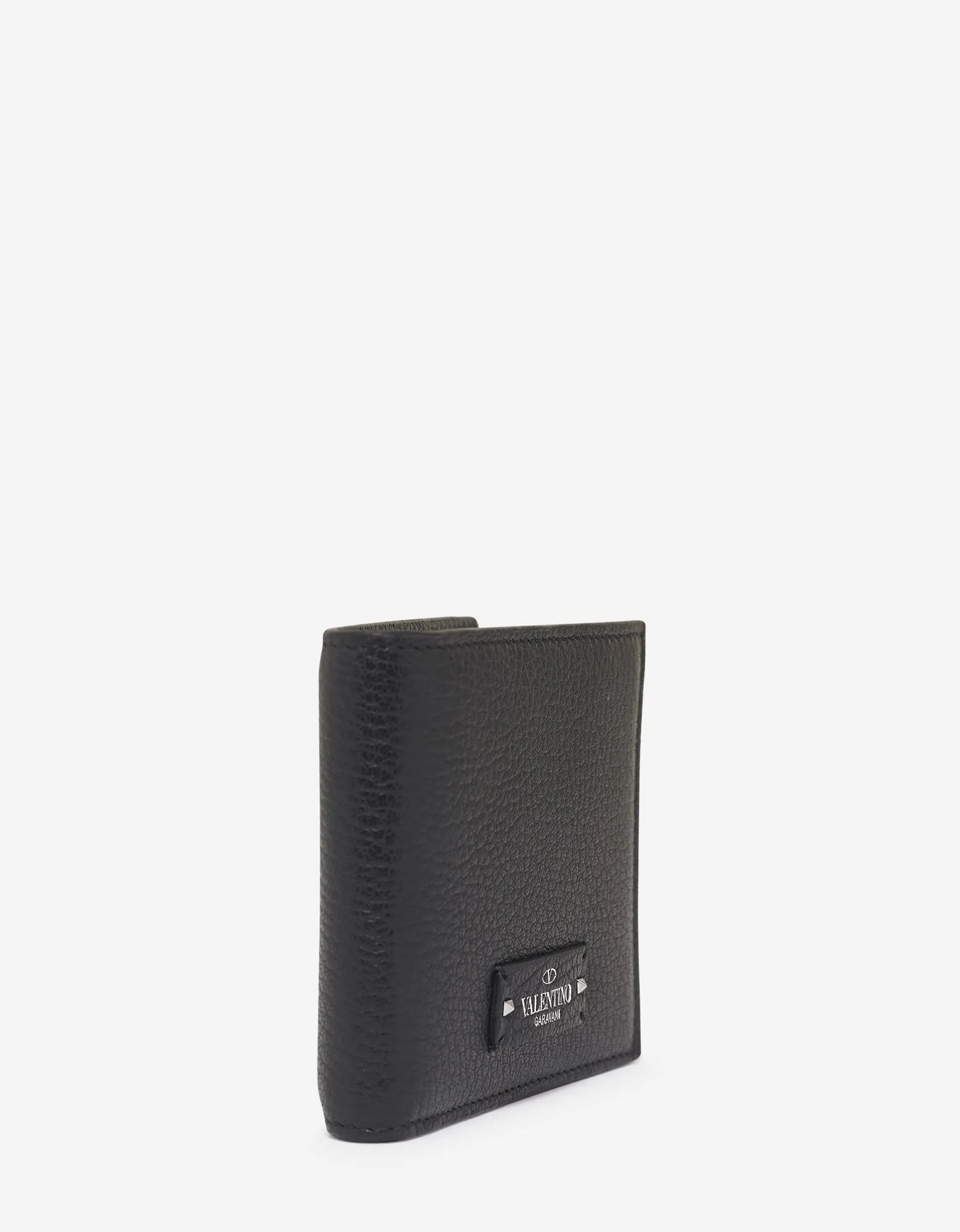 Black Grain Leather Billfold Wallet with Tonal Logo