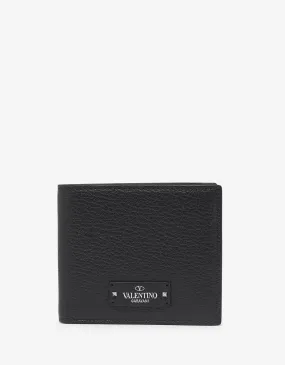 Black Grain Leather Billfold Wallet with Tonal Logo