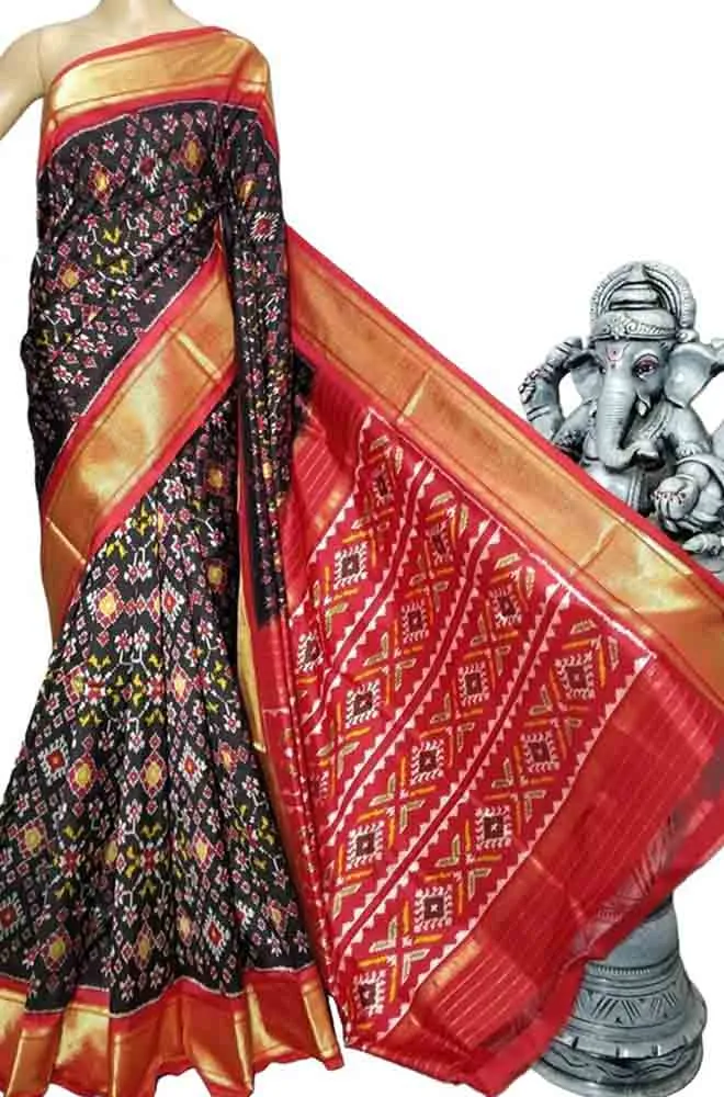 Black Handloom Ikat Pure Silk Saree