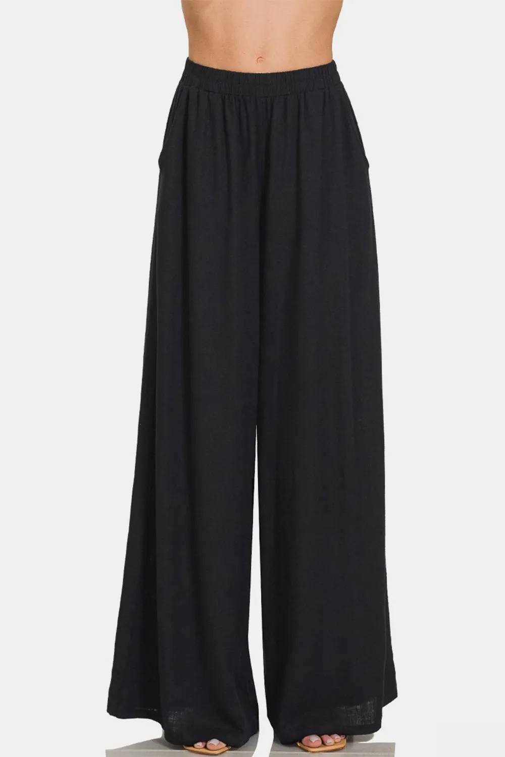 Black Tailored Linen Wide Leg Pants