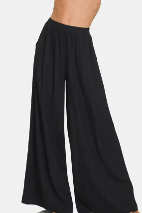 Black Tailored Linen Wide Leg Pants