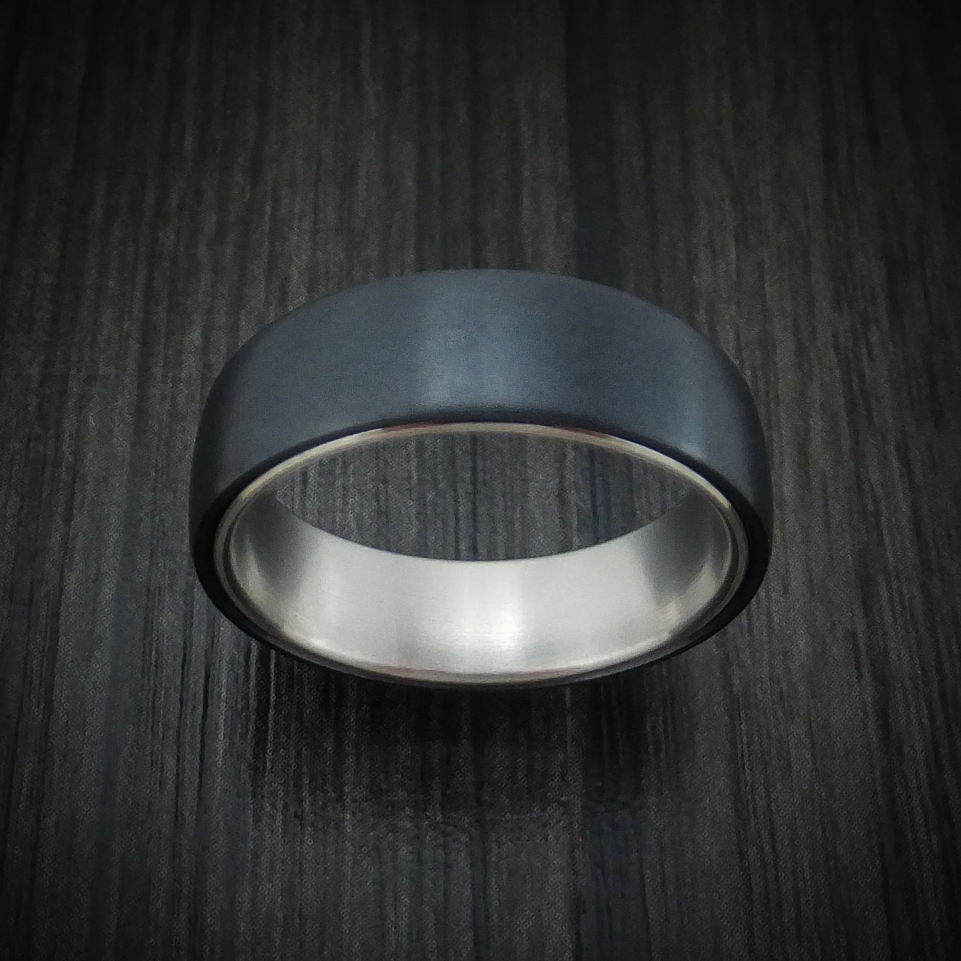 Black Titanium and 14K White Gold Men's Ring