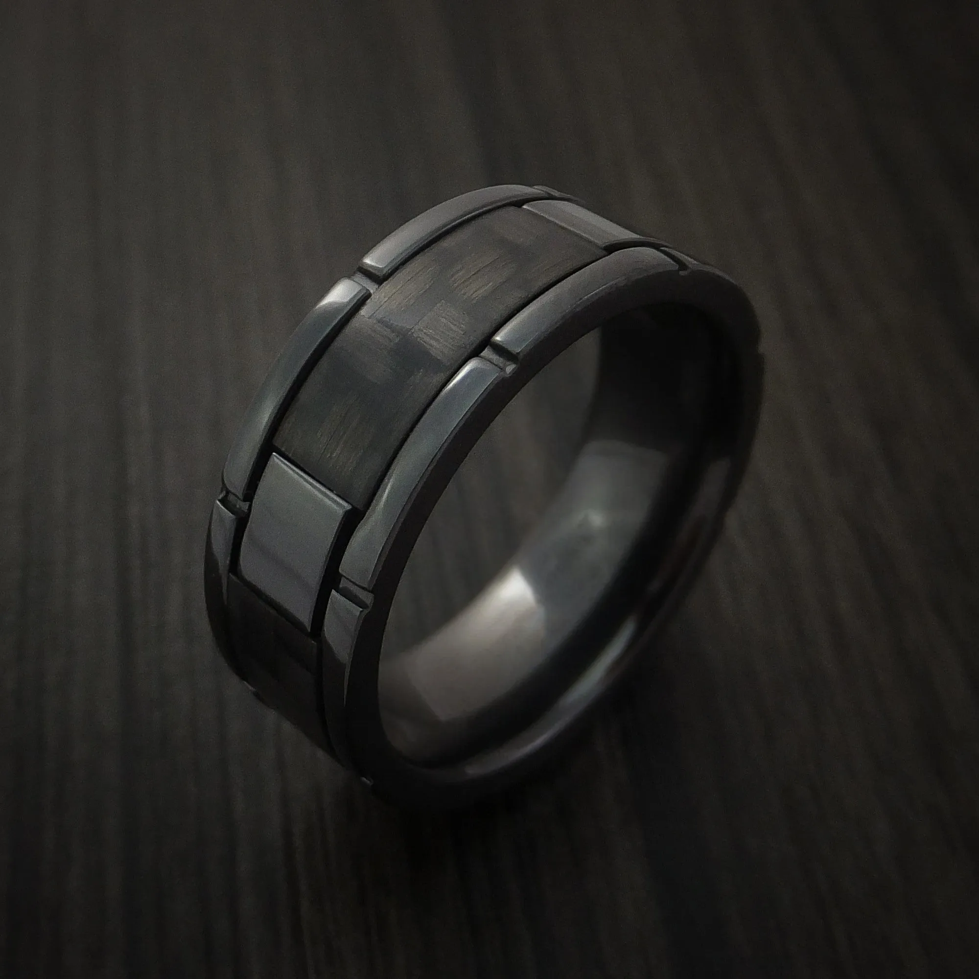 Black Titanium and Carbon Fiber Weave Pattern Men's Ring Custom Made