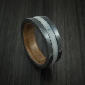 Black Zirconium and Antler Men's Ring with Wood Sleeve Custom Made Band