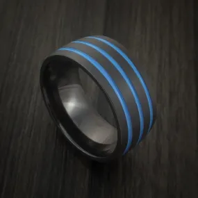 Black Zirconium Band with Tri-Color Inlay Custom Made Men's Ring