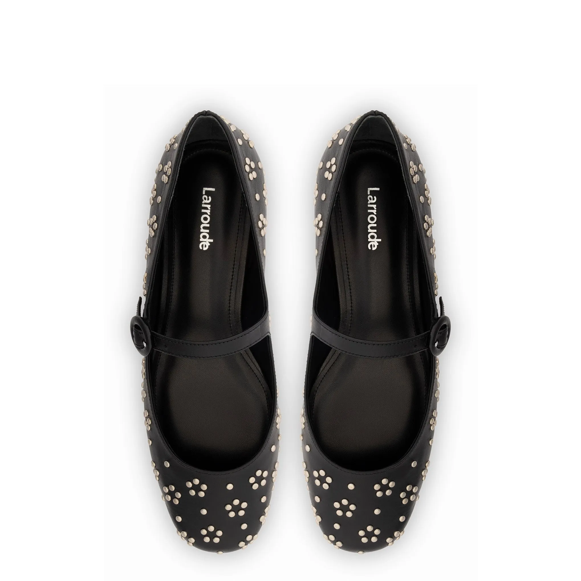 Blair Ballet Flat In Black Leather and Metallic Studs