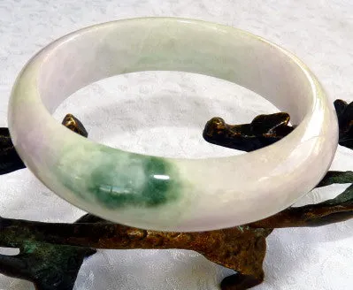 Bliss White with Lavender Hues, Big Green Vein Old Mine Burmese Jade Bangle Bracelet  59mm (BB-2927)