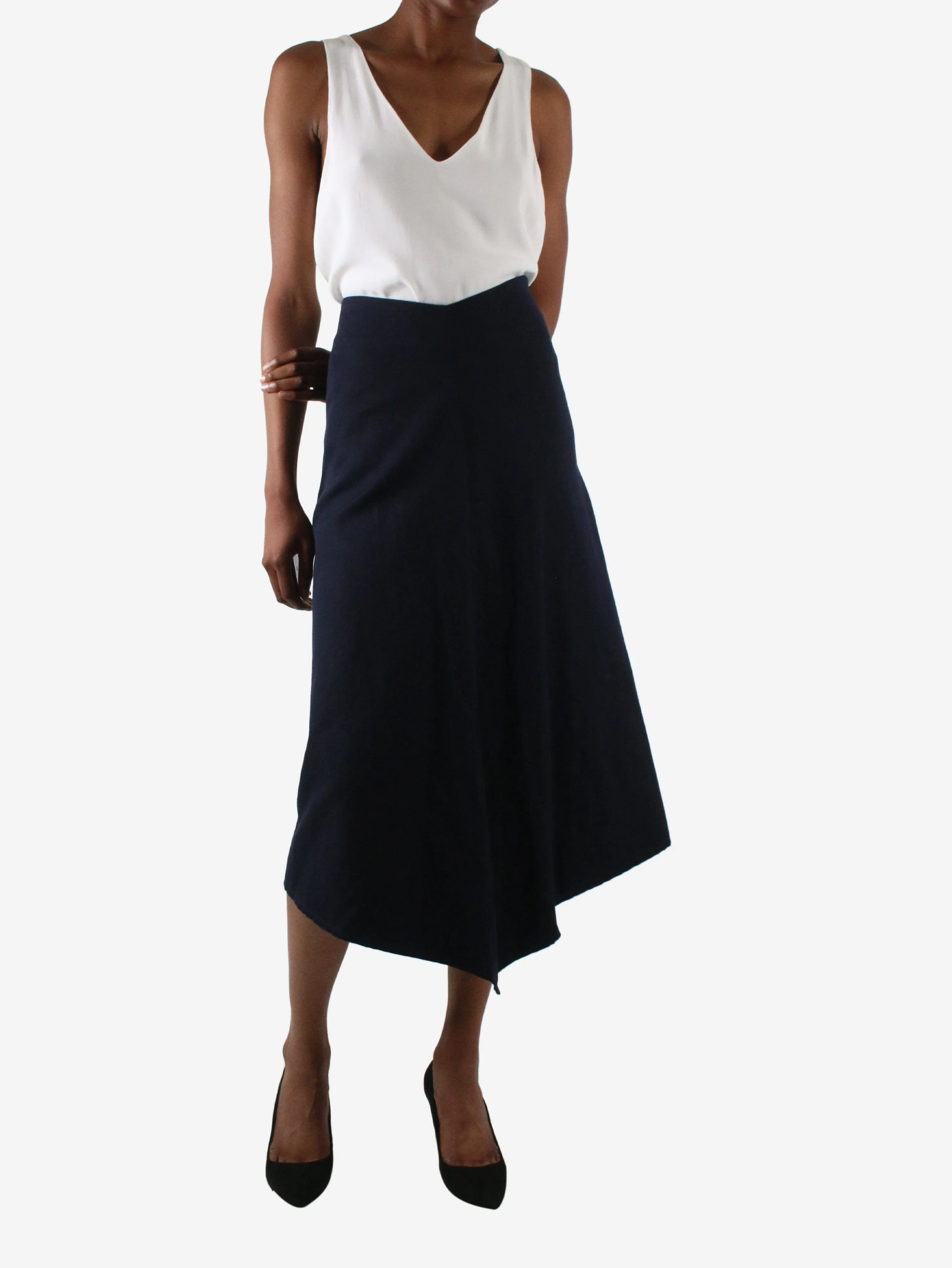 Blue asymmetric midi skirt - size UK 6