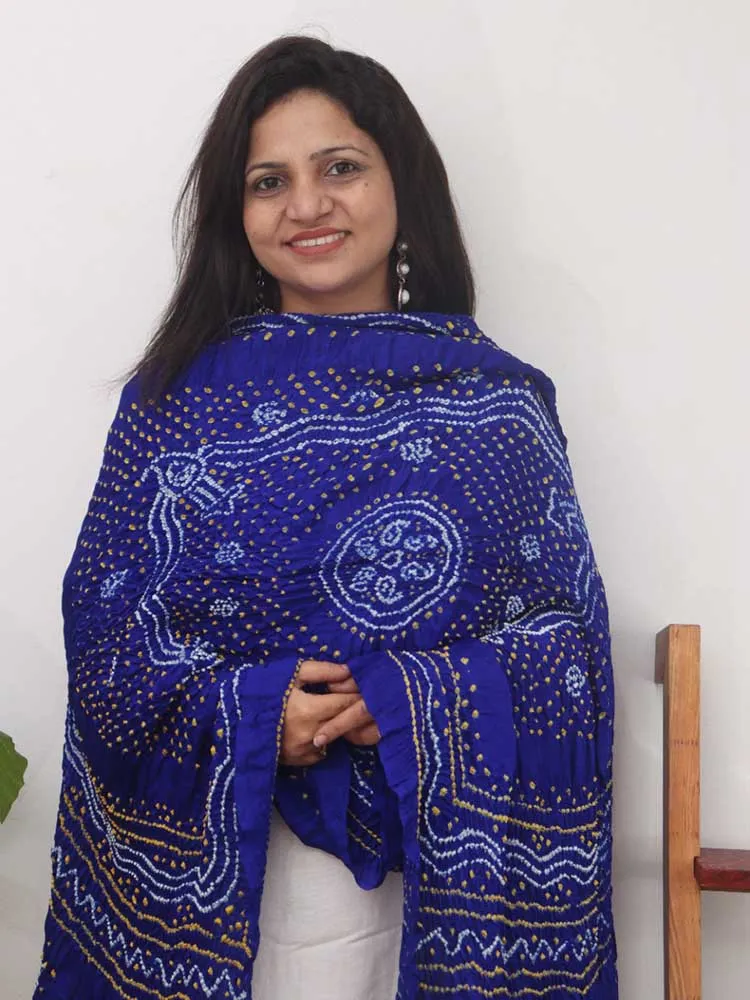 Blue Bandhani Gajji Silk Dupatta