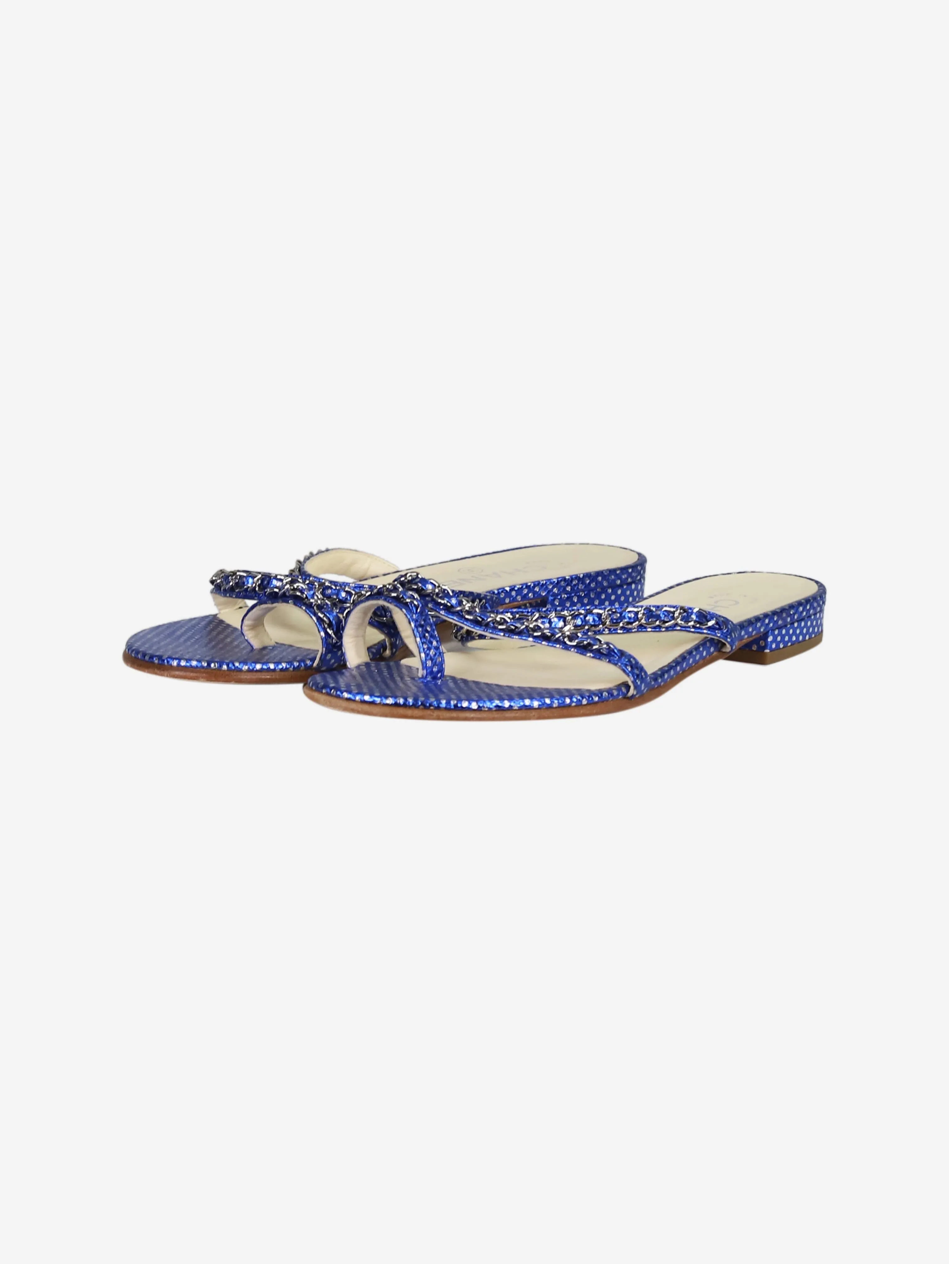 Blue metallic silver dots chain sandals - size EU 37