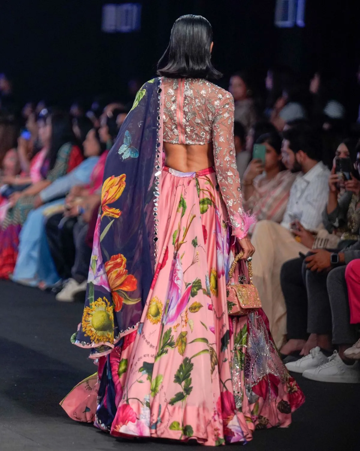 Blush Pink Satin Organza Printed Lehenga Set