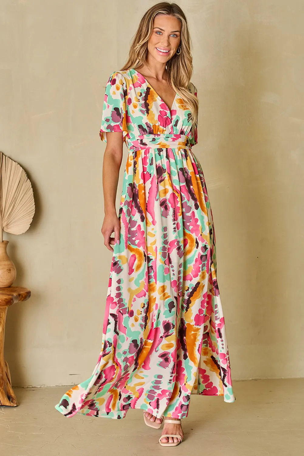 Boho Tie-dye V Neck Maxi Dress