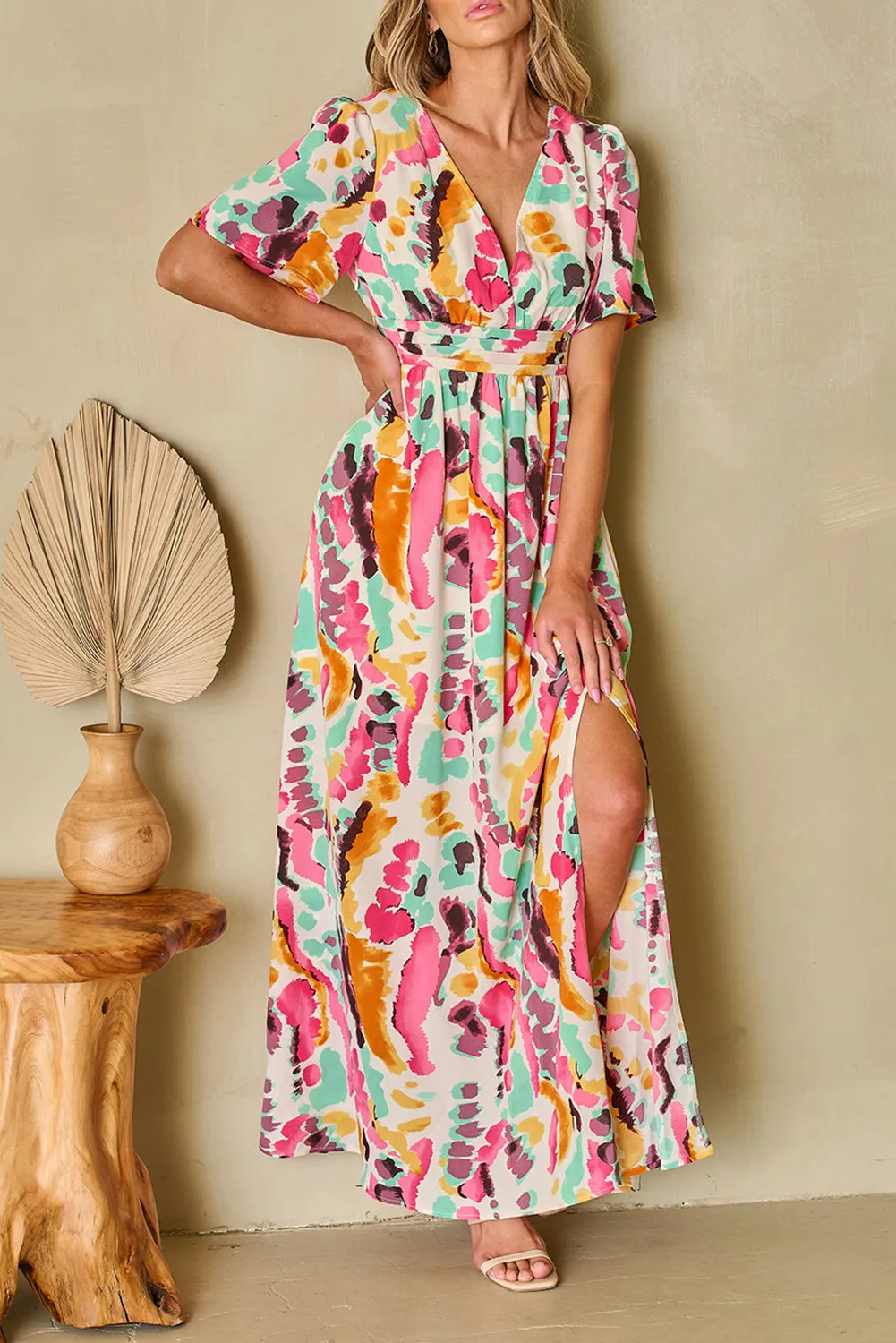 Boho Tie-dye V Neck Maxi Dress