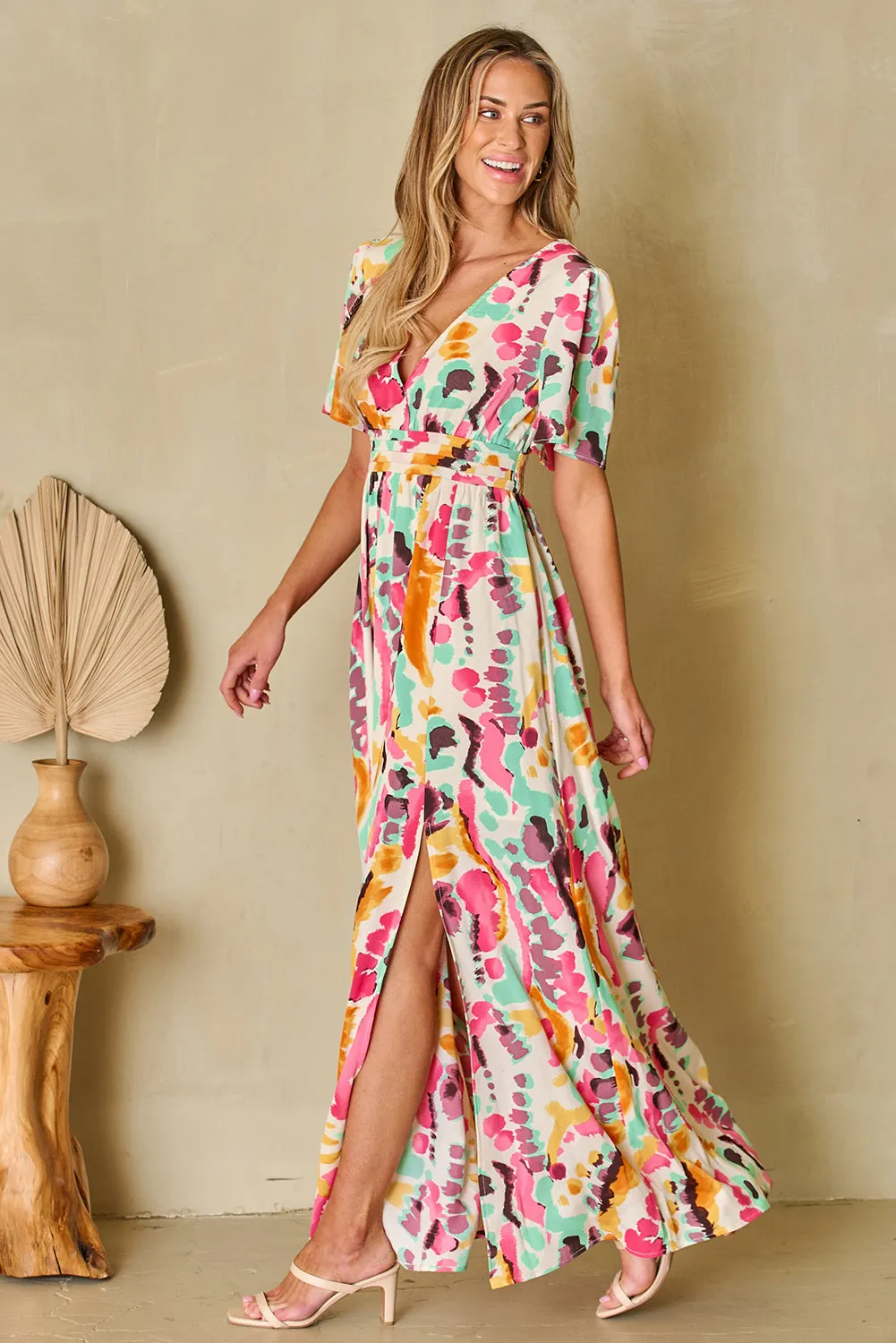 Boho Tie-dye V Neck Maxi Dress