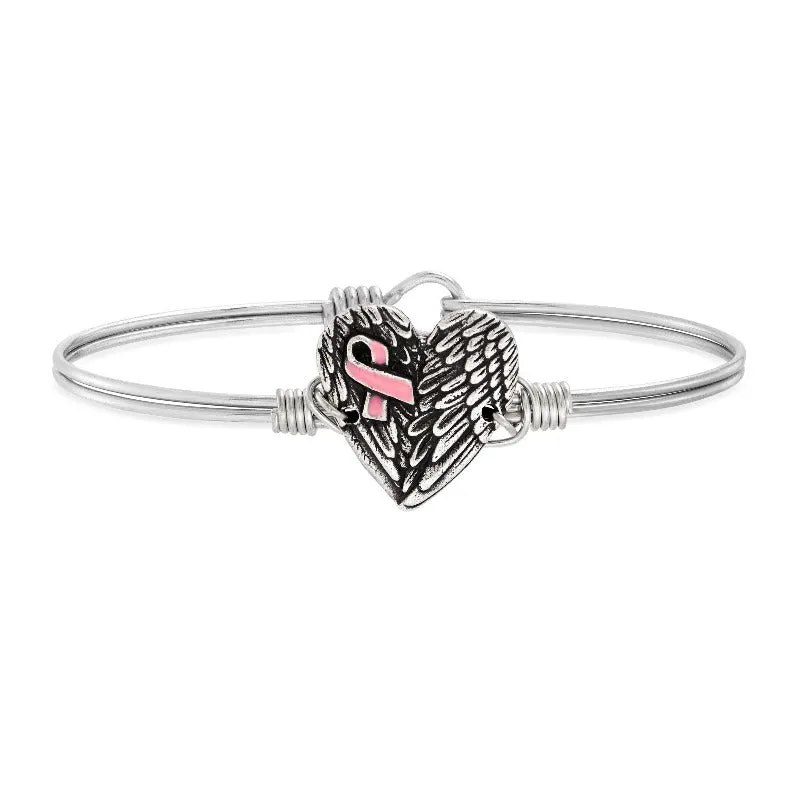 Breast Cancer Angel Wing Heart Bangle Bracelet