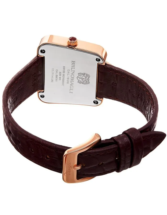 Bruno Magli Womens Emma Rose Gold-Tone Signature - Embossed Leather Strap -Brown