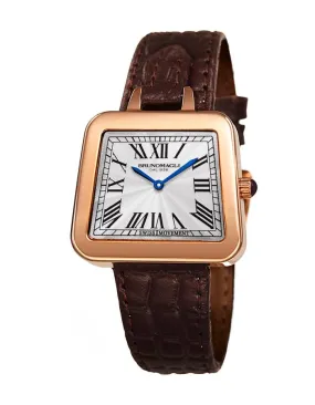 Bruno Magli Womens Emma Rose Gold-Tone Signature - Embossed Leather Strap -Brown