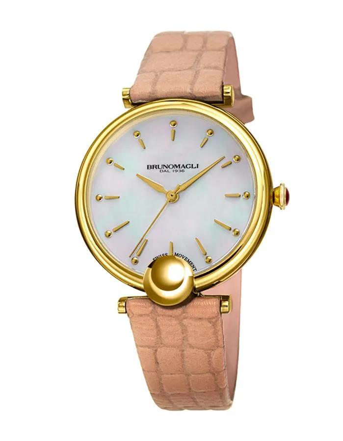 Bruno Magli Womens Miranda Gold-Tone Heritage Watch- Mother of Pearl - Nude