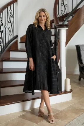 Cadillia Dress in Black Pinstripe