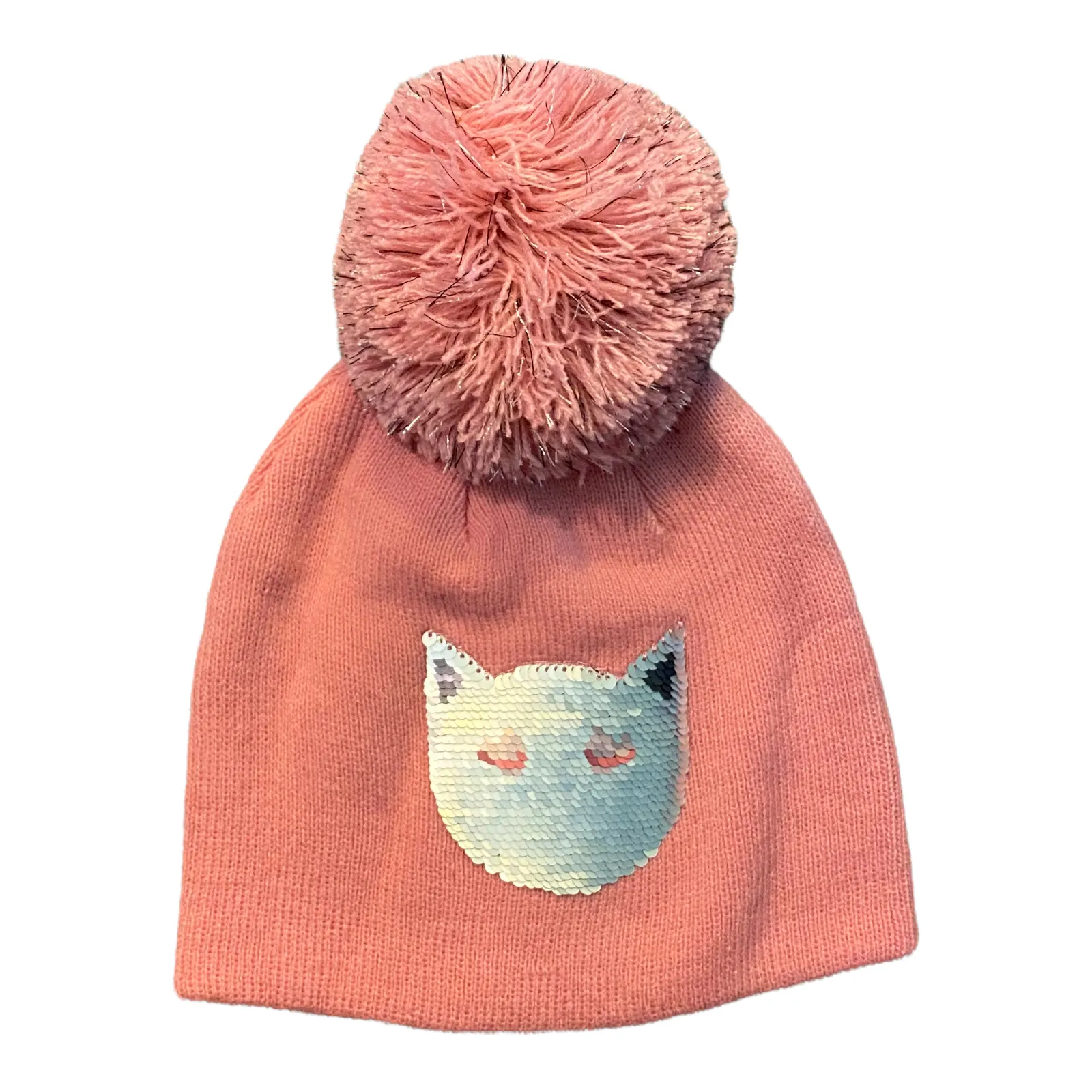 Cat Pink Sparkle Pom Pom Beanie Age 3-6 NEW