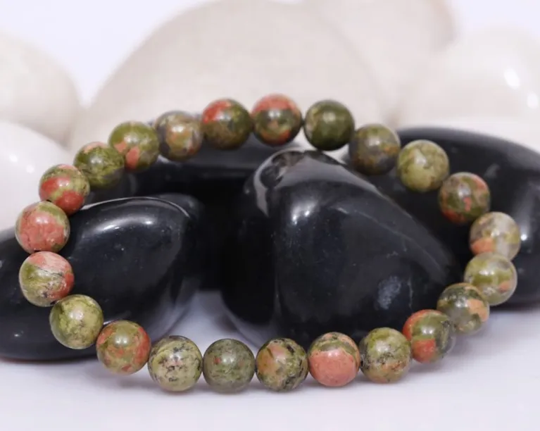 Certified Unakite 8mm Natural Stone Bracelet