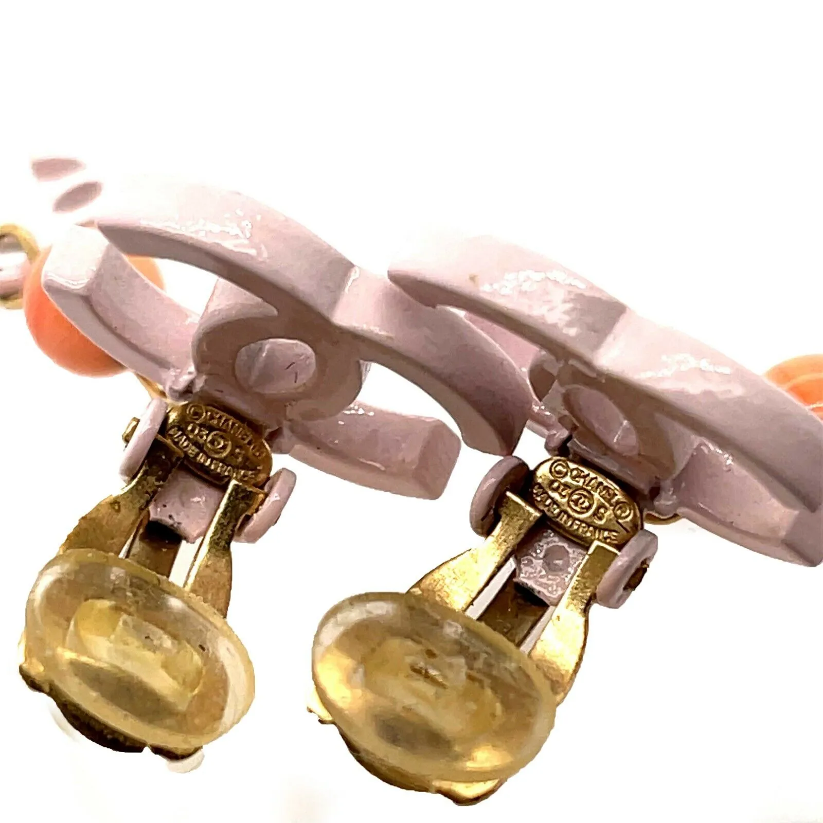 CHANEL- Summer 2003 - 03 S Pale Pink Orange - Double CC Dangle Clip-On Earrings