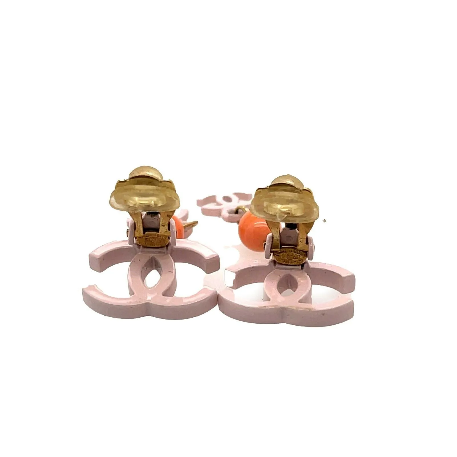 CHANEL- Summer 2003 - 03 S Pale Pink Orange - Double CC Dangle Clip-On Earrings