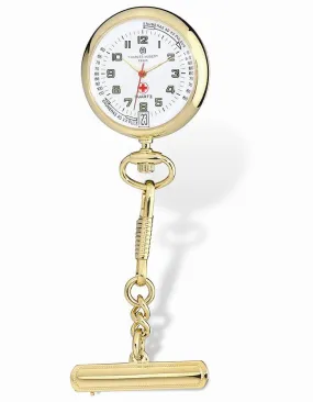 Charles Hubert Nurses Lapel Pin Watch - Gold-Tone - White Dial - Date