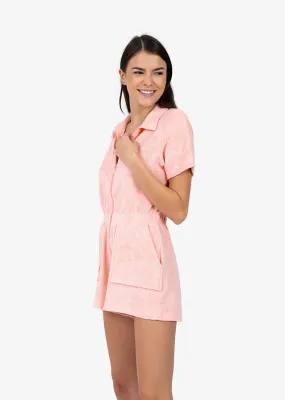 Club LC Terry Drawcord Romper Peach