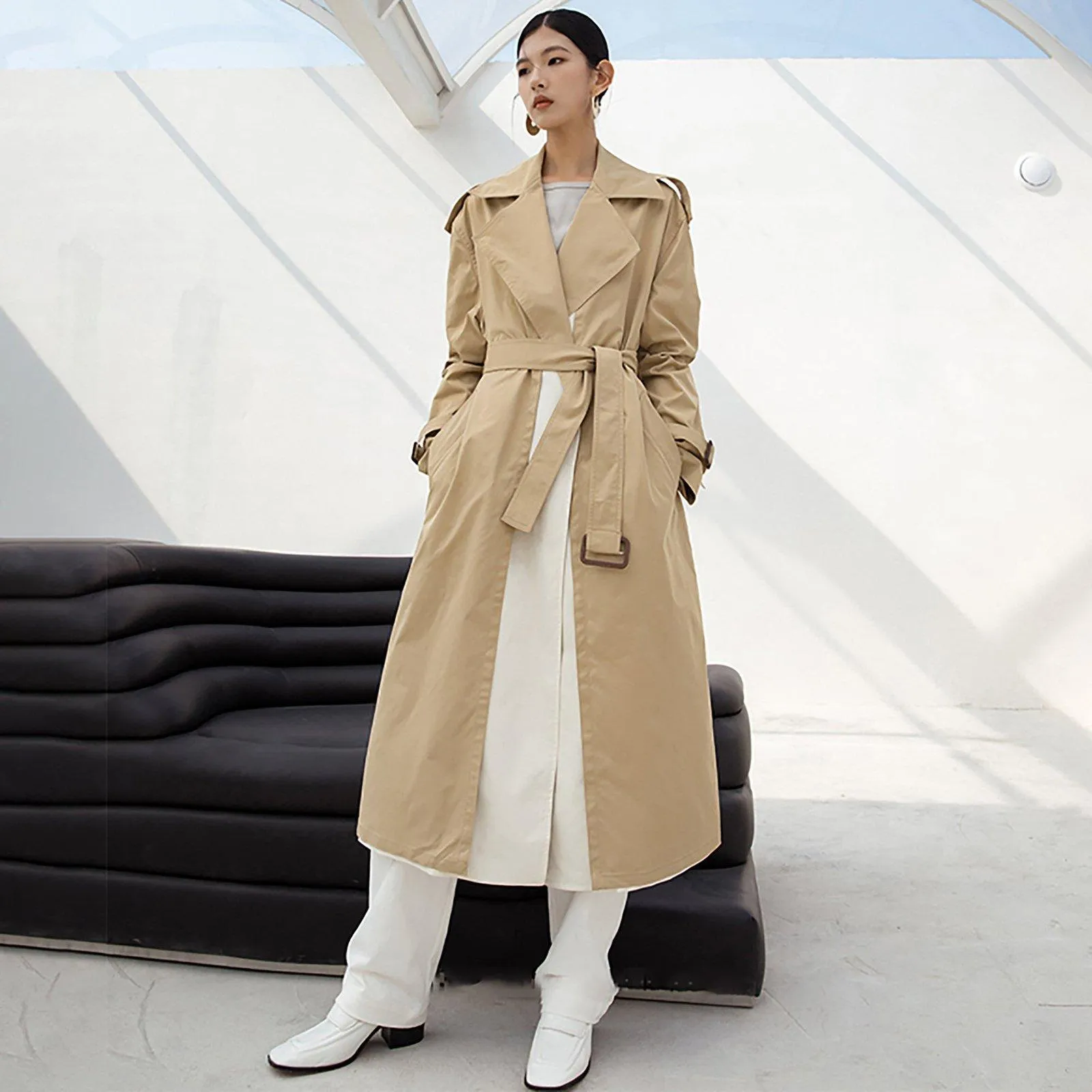 Color Block Belted Wrap Trench Coat