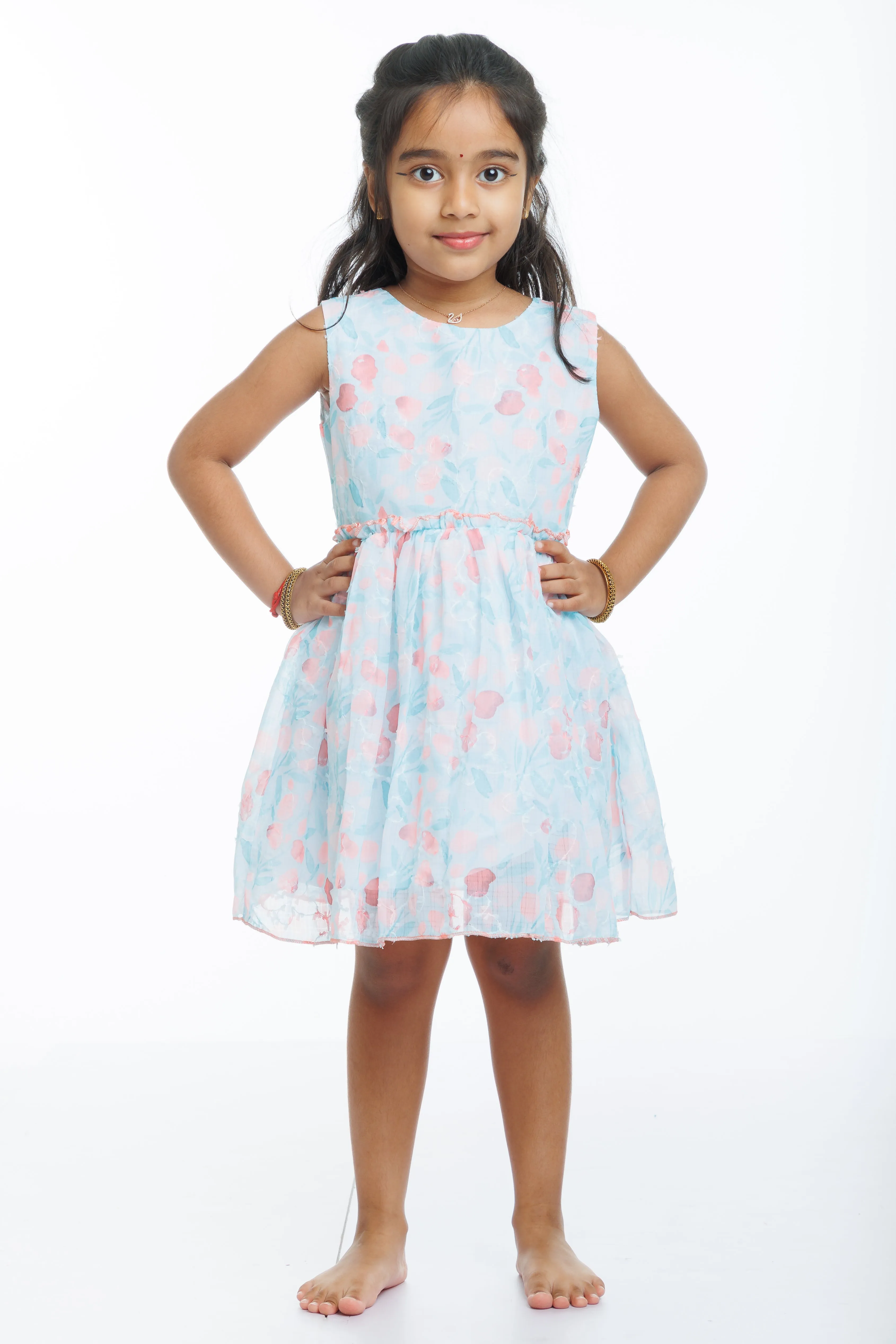 Coral Charm Girls Fancy Frock with Floral Sheer Jacket