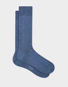 Cotton-Blend Polka Dot Sock | Blue