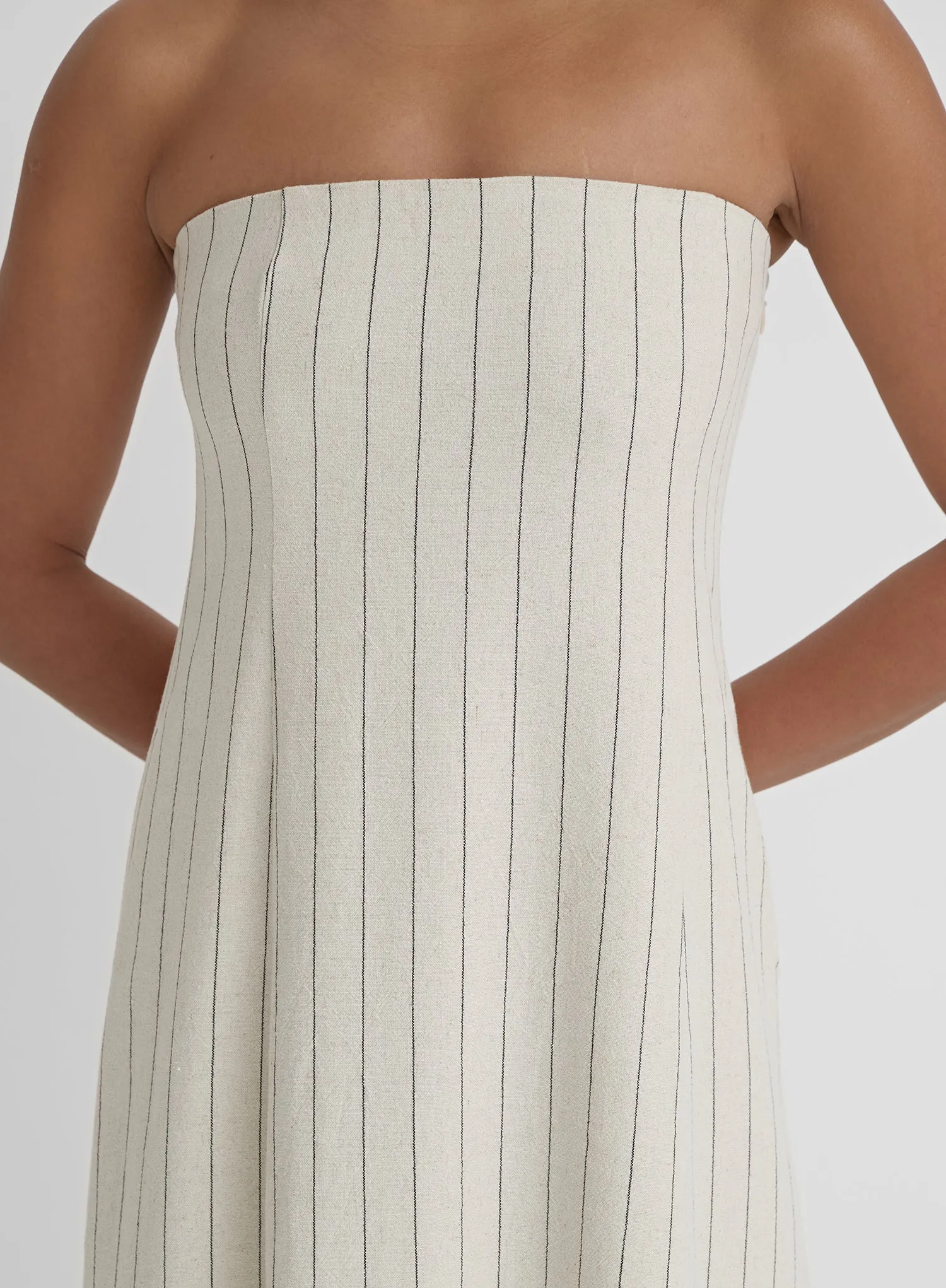 Cream Stripe Bandeau Linen Dress- Victoria