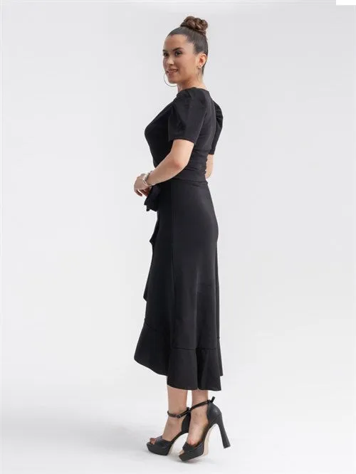 Crep Fabric Midi Dress - Black