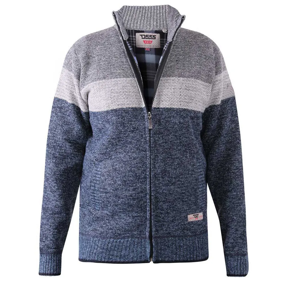 D555 Full Zip Jumper with Fleece Lining - Blue/Grey Marl