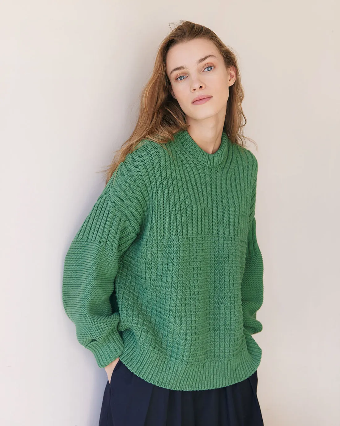 Delčia Cotton Sweater in Fern Green