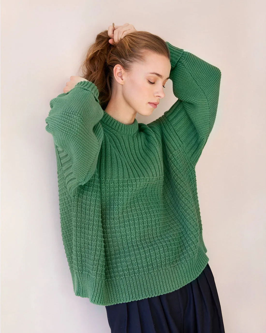 Delčia Cotton Sweater in Fern Green