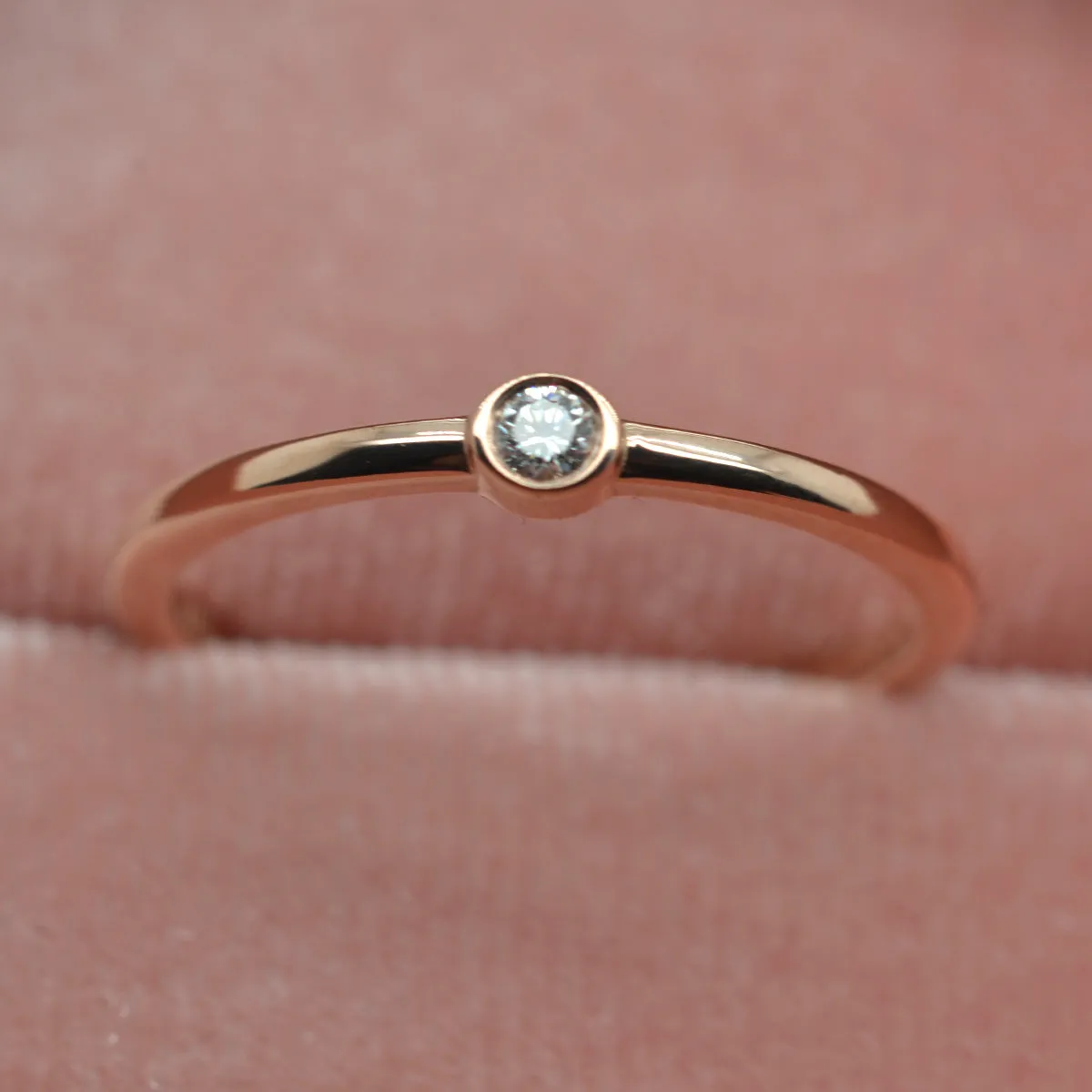 Diamond Bezel pinky ring with 2.2mm Lab Grown Diamond in 14kt Gold Individual or Set