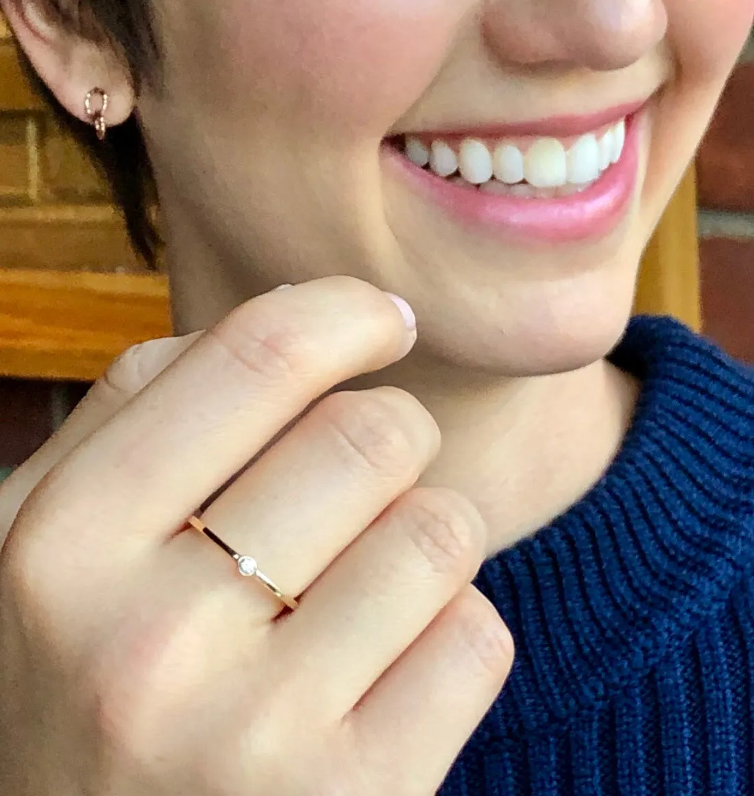 Diamond Bezel pinky ring with 2.2mm Lab Grown Diamond in 14kt Gold Individual or Set