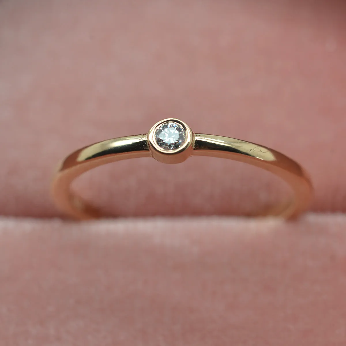 Diamond Bezel pinky ring with 2.2mm Lab Grown Diamond in 14kt Gold Individual or Set